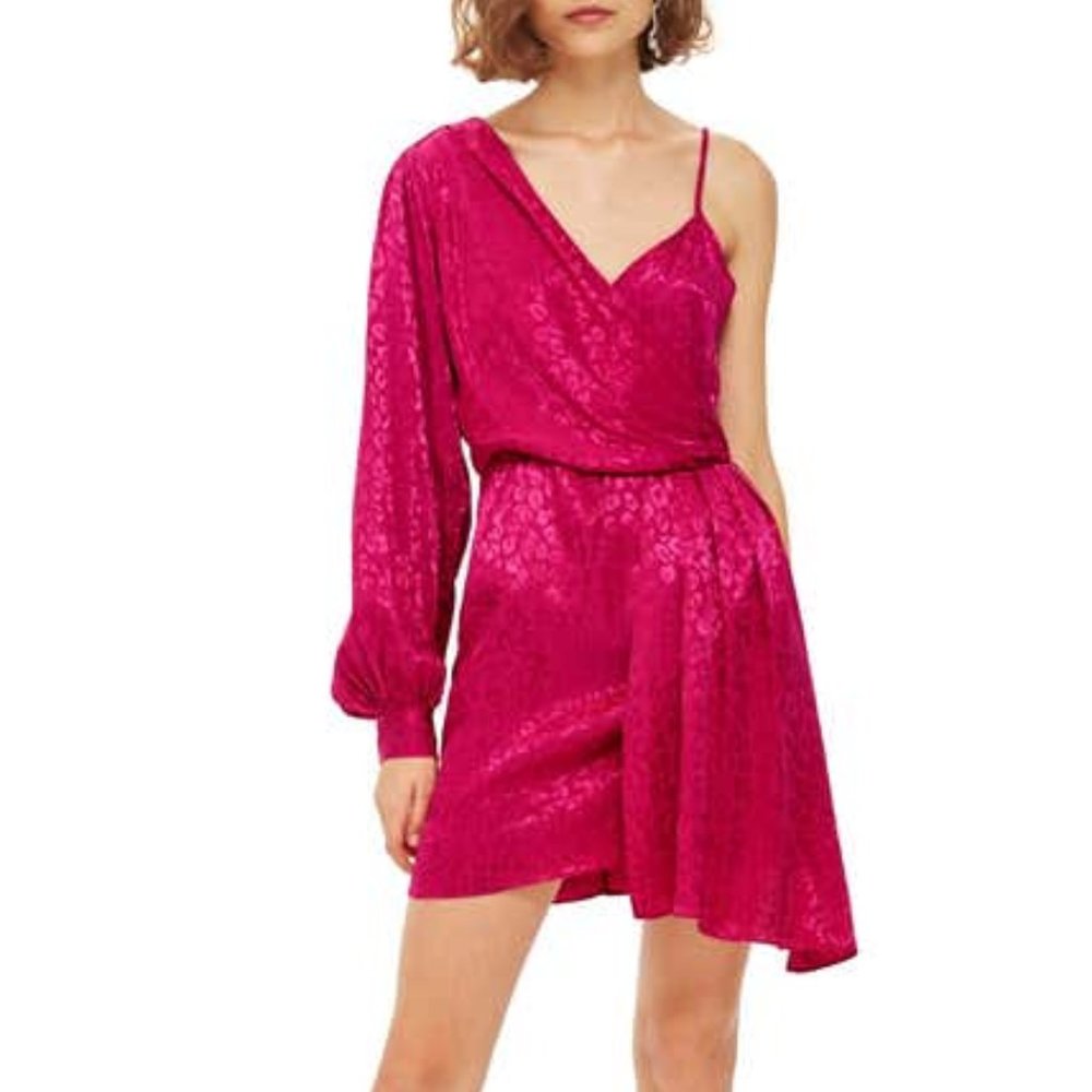 Topshop One-Shoulder Drop Jacquard Dress